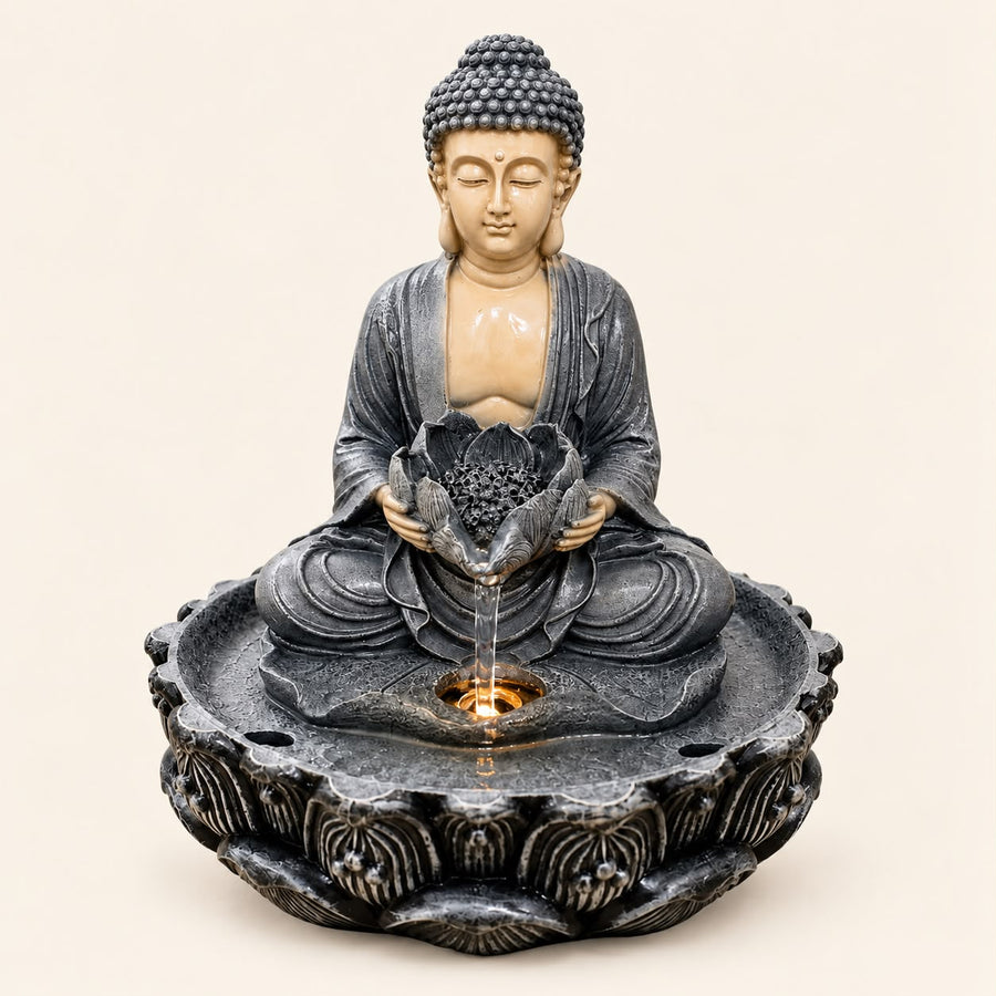 PCTKART Resin Buddha and Lotus Water Fountain – Indoor Tabletop Fountain for Home Decor