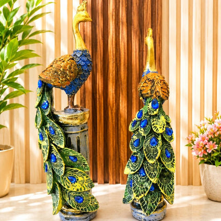 Hand painted decorative peacock statue for living room