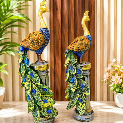 Premium golden peacock showpiece set of 2 for home decoration