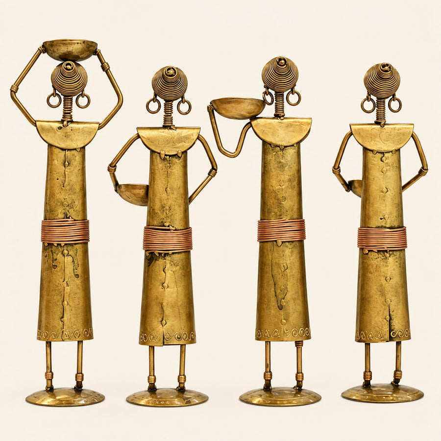 Pctkart  Antique Metal Village lady candle holder showpiece set of 4 for home decor
