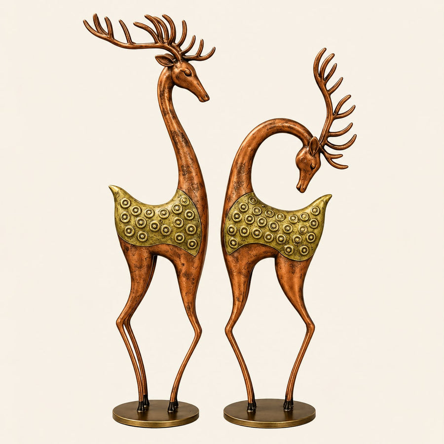 Pctkart Antique finish Deer set pack of 2 home office decor