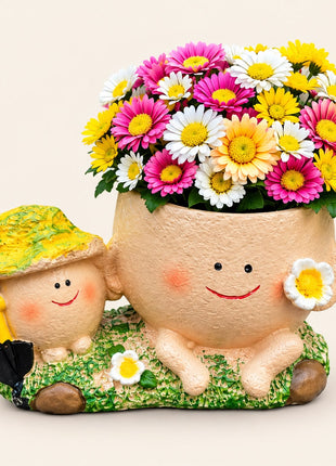 Pctkart Cute Smiley Mother and baby Resin Pot