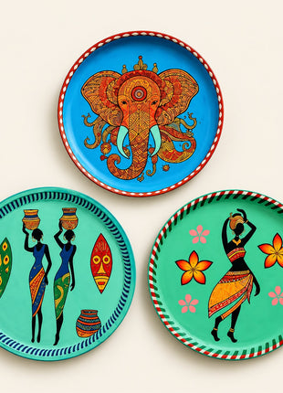 Pctkart Handmade Colorful African style Wall plates set of 3