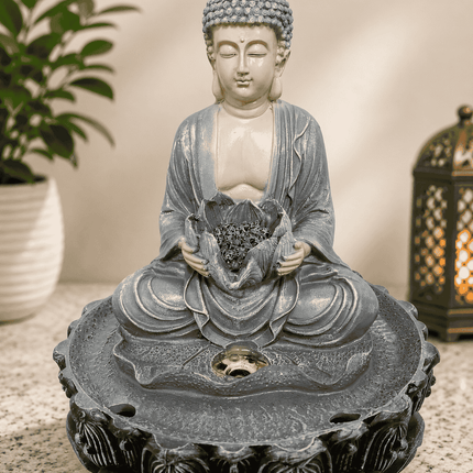 Polyresin Buddha and lotus water fountain for home decor