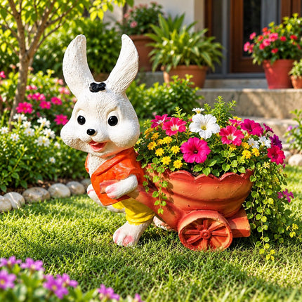 Rabbit Pulling Cart for Garden Pots | Resin Bunny Garden Decor - Pctkart