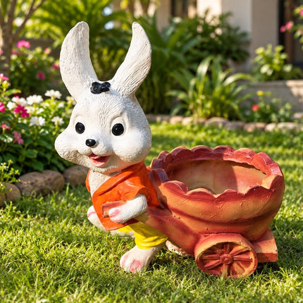 Rabbit Pulling Cart for Garden Pots | Resin Bunny Garden Decor - Pctkart