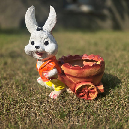 Rabbit Pulling Cart for Garden Pots | Resin Bunny Garden Decor - Pctkart