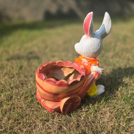 Rabbit Pulling Cart for Garden Pots | Resin Bunny Garden Decor - Pctkart