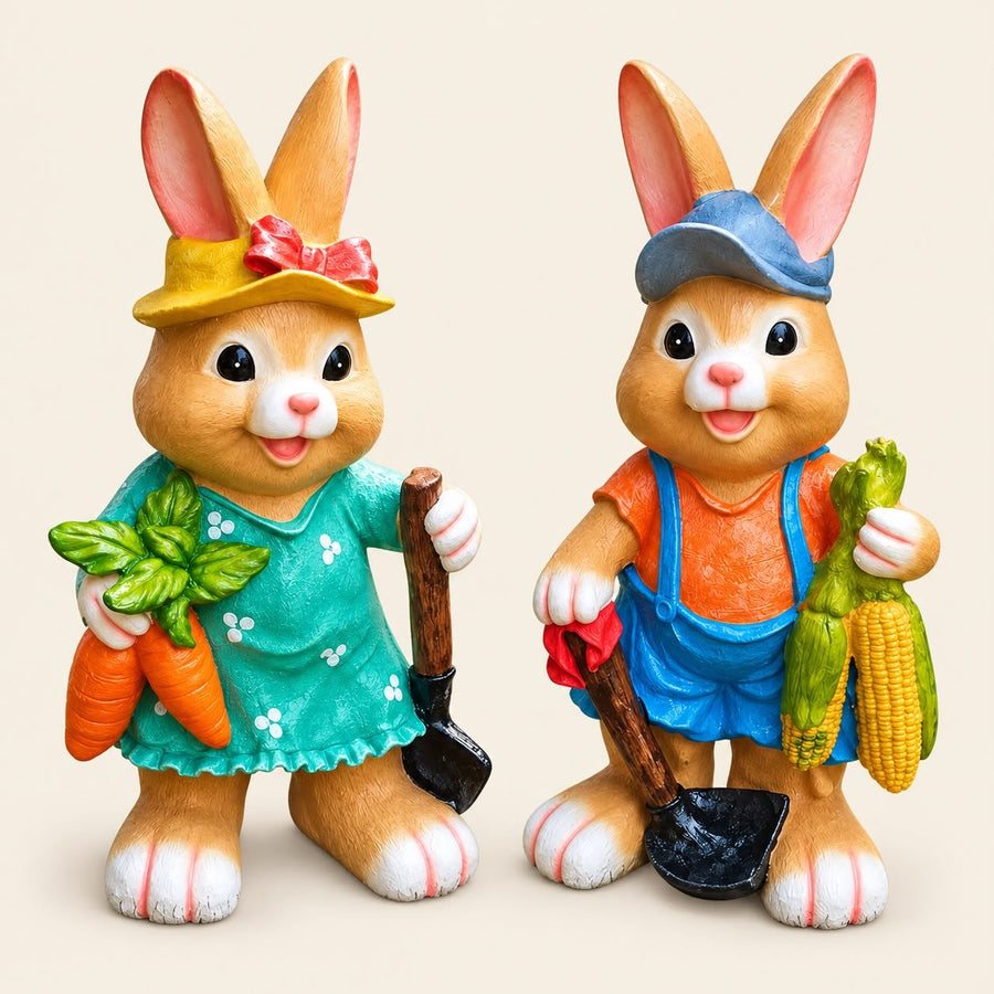 Rabbit Garden Statue Set for Outdoor Garden Decor | Animal Lawn Decoration (Pack of 2)