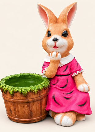 Rabbit Planter Pot for Garden Décor | Cute Bunny Planter Showpiece for Home & Balcony (Resin) - Pctkart