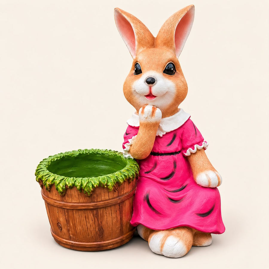 Rabbit Planter Pot for Garden Décor | Cute Bunny Planter Showpiece for Home & Balcony (Resin)