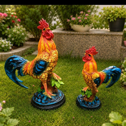 Large & Small Rooster Garden Statue Set – Polyresin Outdoor Garden Decor - Pctkart