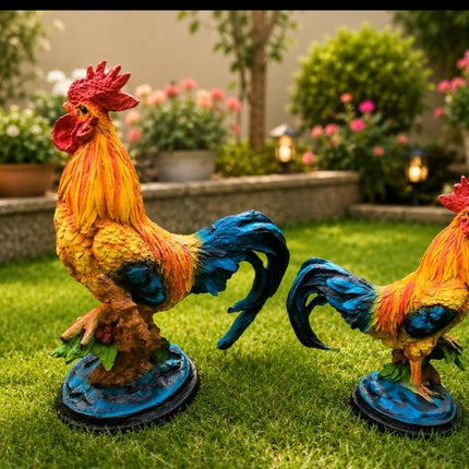 Large & Small Rooster Garden Statue Set – Polyresin Outdoor Garden Decor - Pctkart