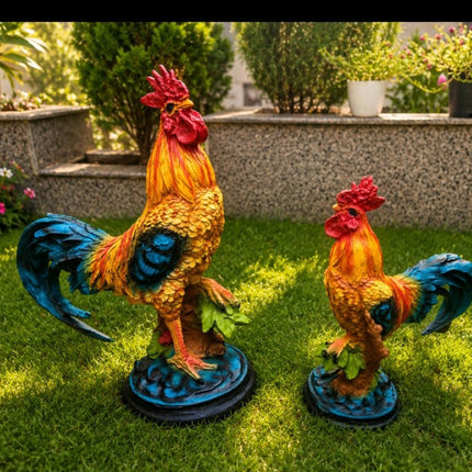 Large & Small Rooster Garden Statue Set – Polyresin Outdoor Garden Decor - Pctkart