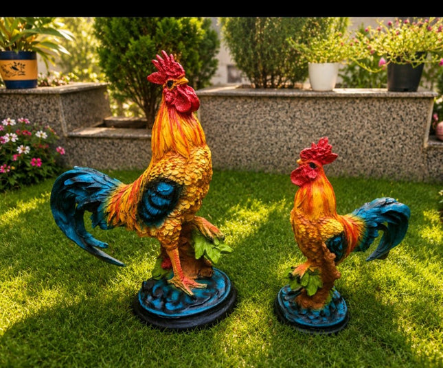 Large & Small Rooster Garden Statue Set – Polyresin Outdoor Garden Decor - Pctkart