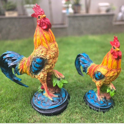 Large & Small Rooster Garden Statue Set – Polyresin Outdoor Garden Decor - Pctkart
