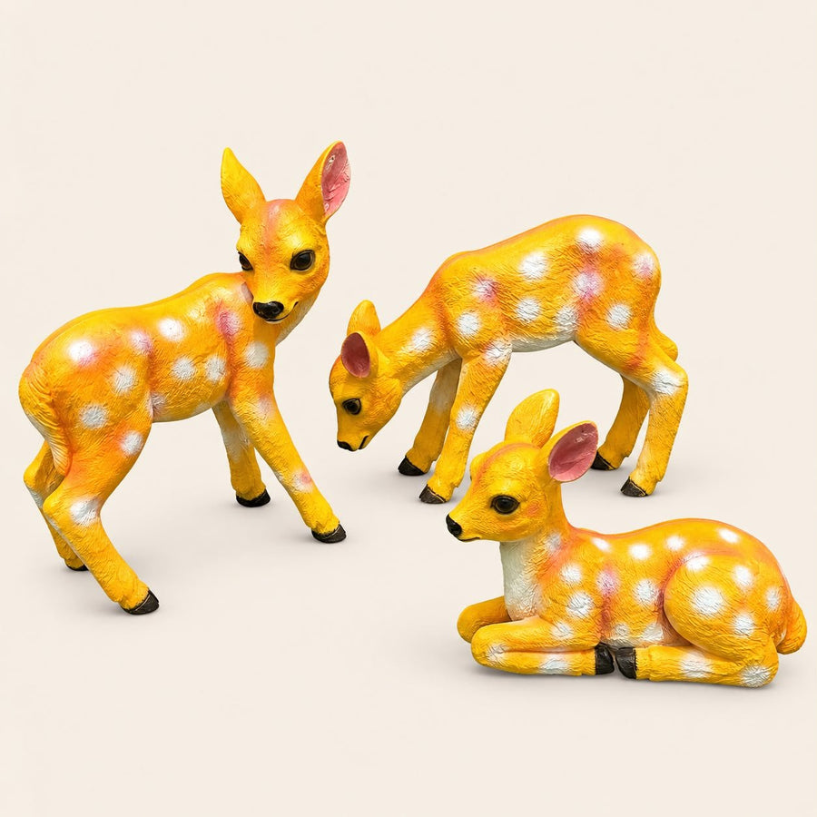 Set of 3 Polyresin Deer Garden Statues | Standing, Grazing & Resting Deer Showpieces for Garden & Home Decor