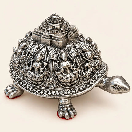 Silver Finish Kurma Tortoise with Lakshmi & Shree Yantra | Vastu Showpiece - Pctkart