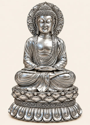 SilverFinishMeditatingBuddhaStatueSittingBuddhaShowpieceforHomeDecor_Meditation_SpiritualGifting