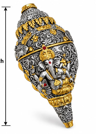 Silver & Gold Finish Lord Ganesha Shankh | Traditional Ganesh Conch Showpiece