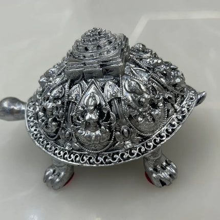 Silver Finish Kurma Tortoise with Lakshmi & Shree Yantra | Vastu Showpiece - Pctkart