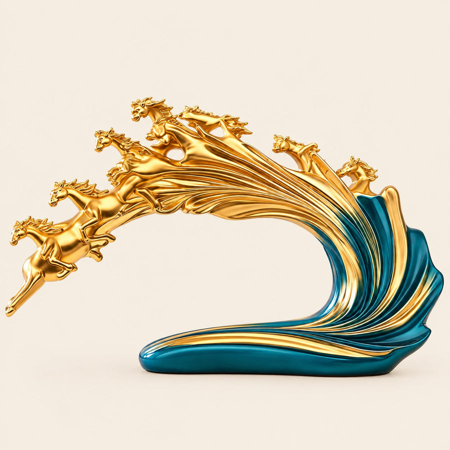 Vastu Running Horse Showpiece for Success & Growth | Luxury Gold Horses Decor | PCTKART