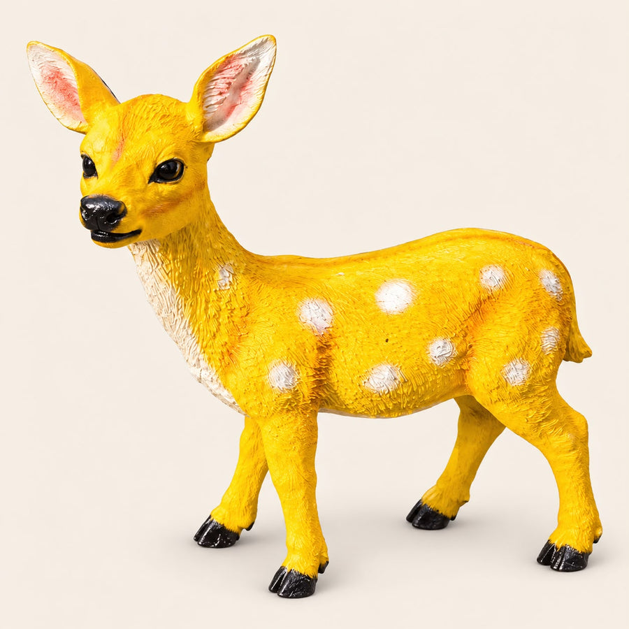 Vibrant Yellow Deer Fawn Garden Statue – Premium Outdoor Decor