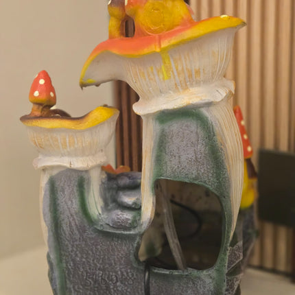 Fiber indoor tabletop water fountain with mushroom design