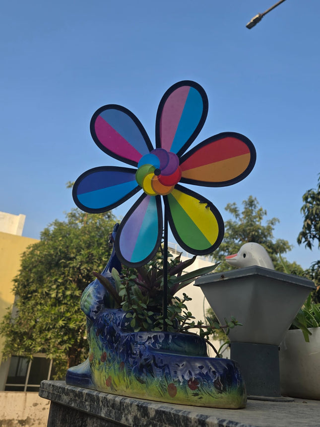 Colorful Flower Wind Spinner for Garden | Outdoor Metal Pinwheel Decor PACK OF 2 - Pctkart