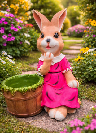 Rabbit Planter Pot for Garden Décor | Cute Bunny Planter Showpiece for Home & Balcony (Resin) - Pctkart