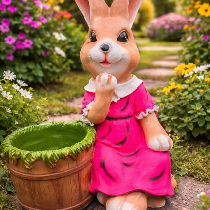 Rabbit Planter Pot for Garden Décor | Cute Bunny Planter Showpiece for Home & Balcony (Resin) - Pctkart