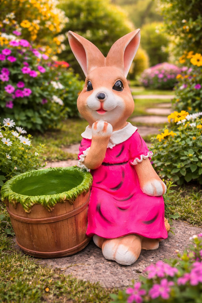 Rabbit Planter Pot for Garden Décor | Cute Bunny Planter Showpiece for Home & Balcony (Resin) - Pctkart