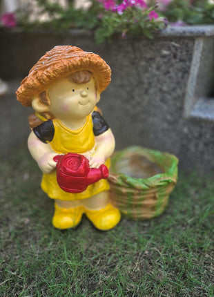 Cute Garden Girl Planter Statue (12×6.6×15 Inch) – Decor + Plant Holder - Pctkart