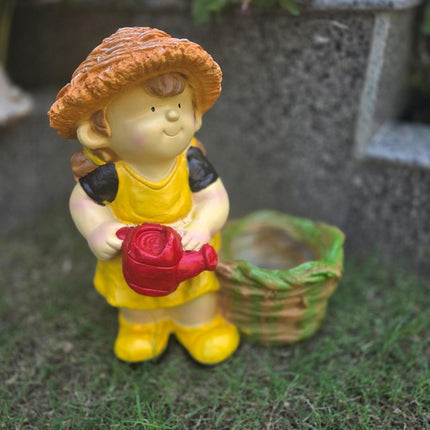 Cute Garden Girl Planter Statue (12×6.6×15 Inch) – Decor + Plant Holder - Pctkart