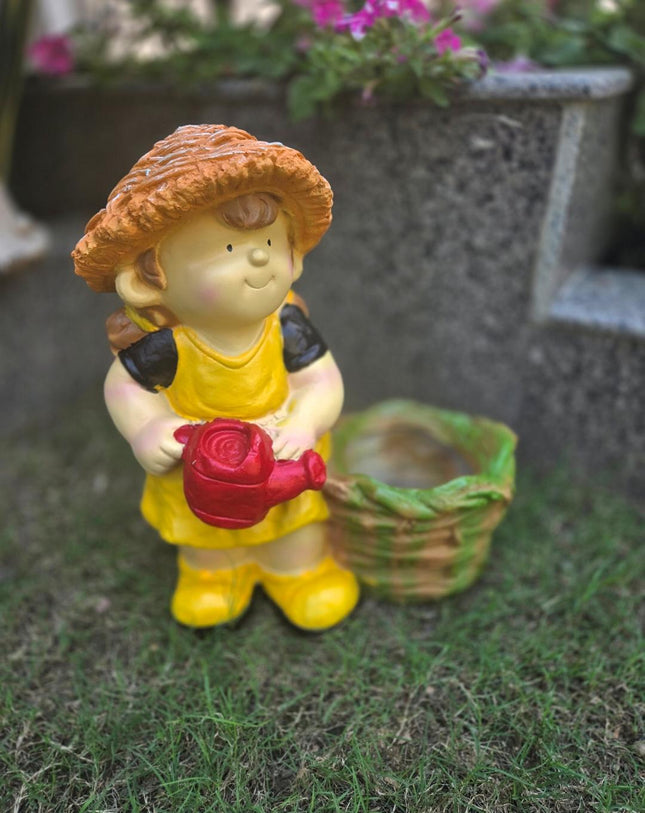Cute Garden Girl Planter Statue (12×6.6×15 Inch) – Decor + Plant Holder - Pctkart