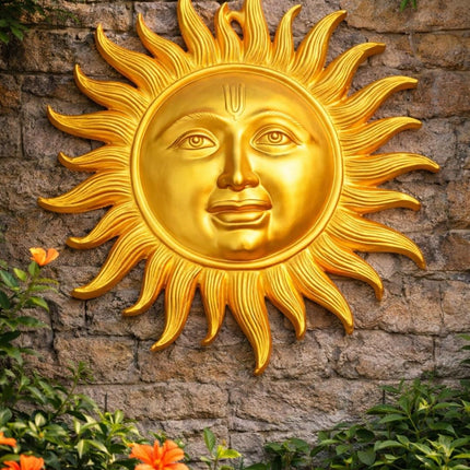 Radiant Gold Sun Face Wall Decor (24” x 34”) – Luxury Home & Vastu Wall Art - Pctkart