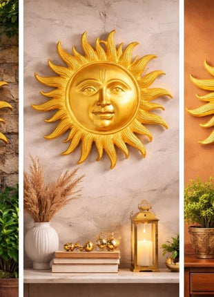 Radiant Gold Sun Face Wall Decor (24” x 34”) – Luxury Home & Vastu Wall Art - Pctkart