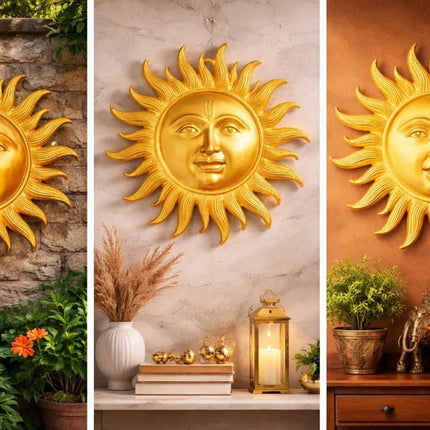 Radiant Gold Sun Face Wall Decor (24” x 34”) – Luxury Home & Vastu Wall Art - Pctkart