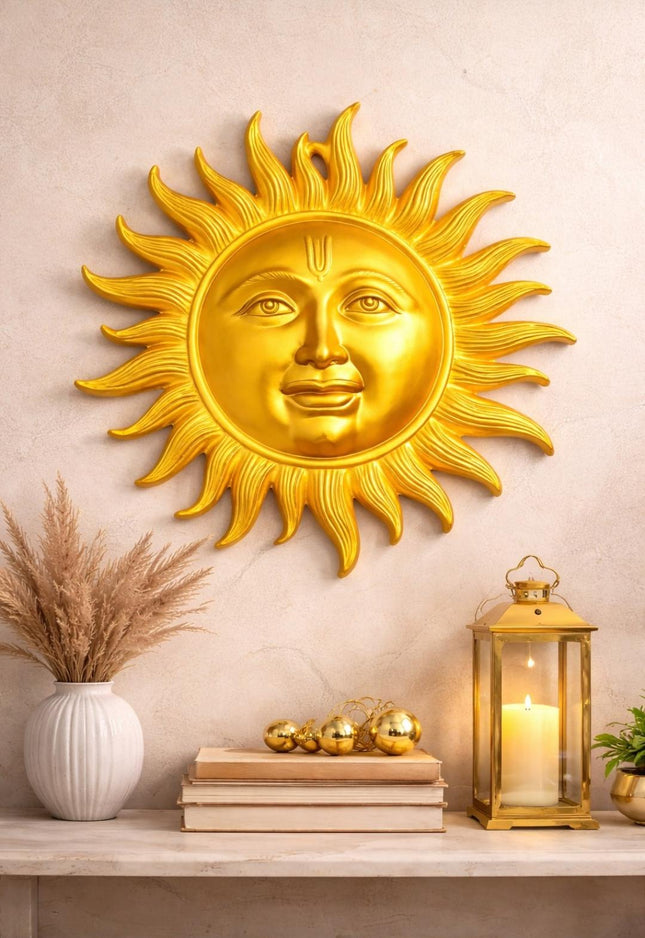 Radiant Gold Sun Face Wall Decor (24” x 34”) – Luxury Home & Vastu Wall Art - Pctkart