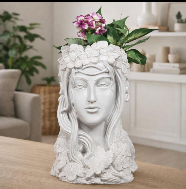 Elegant Lady Face Planter Vase with Floral Crown | Modern Home Decor Pot - Pctkart