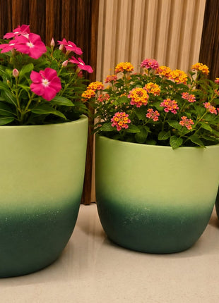 Set of 3 Green Gradient Ceramic Planter Pots | Indoor Plant Pots for Home & Office Decor - Pctkart