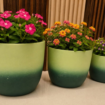 Set of 3 Green Gradient Ceramic Planter Pots | Indoor Plant Pots for Home & Office Decor - Pctkart