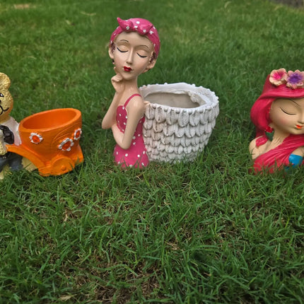 Cute Animal and Girl Resin Planter Pots Set