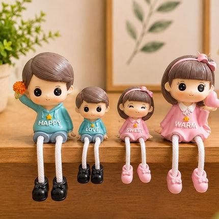 PCTKART Cute Sitting Family Figurines with Hanging Legs | Polyresin Home Decor Showpiece for Living Room, Bedroom & Office (Set of 4) - Pctkart