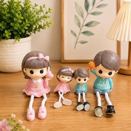PCTKART Cute Sitting Family Figurines with Hanging Legs | Polyresin Home Decor Showpiece for Living Room, Bedroom & Office (Set of 4) - Pctkart