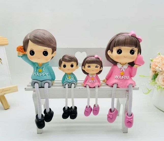 PCTKART Cute Sitting Family Figurines with Hanging Legs | Polyresin Home Decor Showpiece for Living Room, Bedroom & Office (Set of 4) - Pctkart
