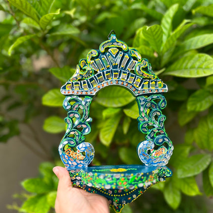 Handcrafted Lippan Art Ornate Arch Jharokha Style Candle Holder | Diwali Wall Decor