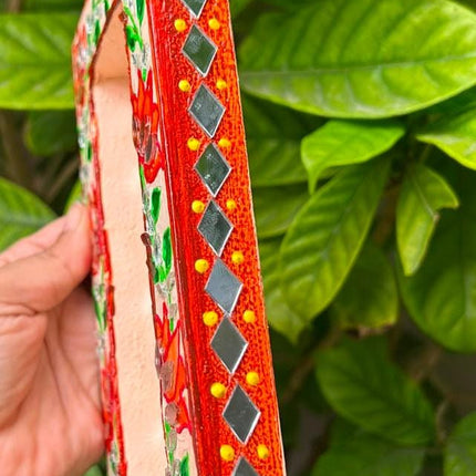 Handcrafted Lippan Art Floral Rectangular Jharokha Style Candle Holder