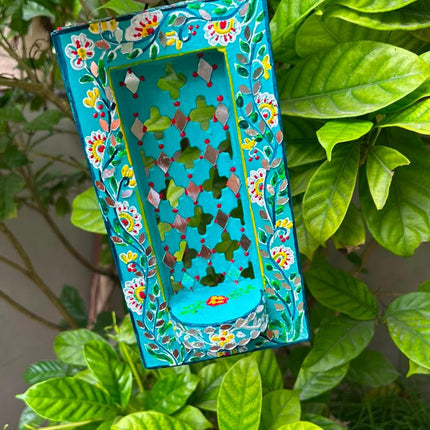 Handcrafted Lippan Art Floral Rectangular Jharokha Style Candle Holder