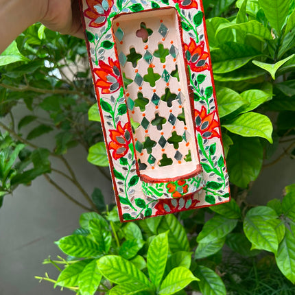Handcrafted Lippan Art Floral Rectangular Jharokha Style Candle Holder